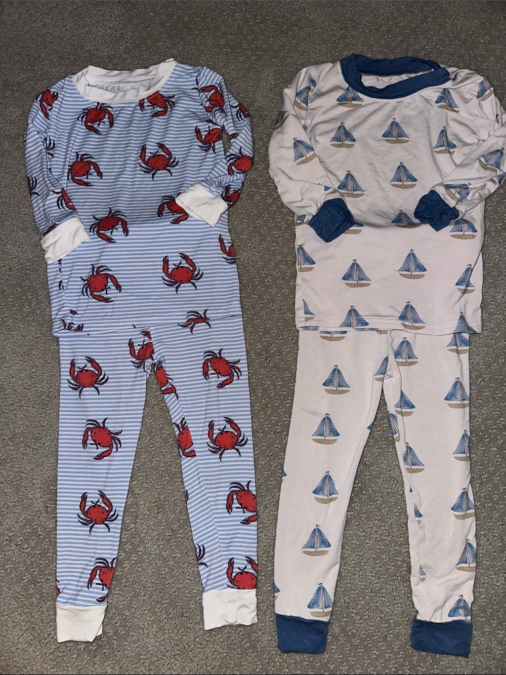 (2) Stitchy Fish Bamboo PJs Crab & Sailboat Baby PJs